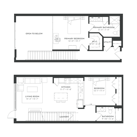 Floor plan for 2 beds, 2 baths, 1202 sqft